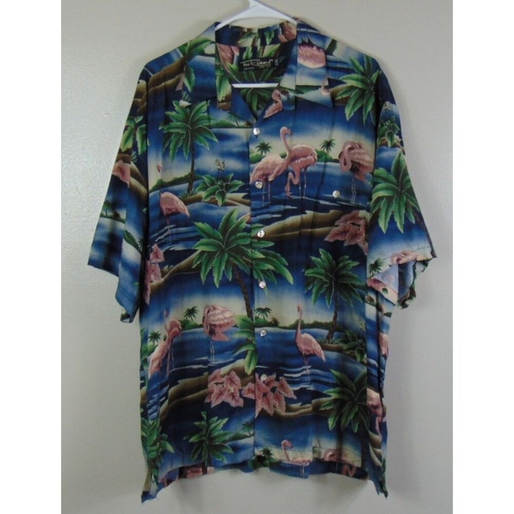 Tori Richard Button Top Mens 2XL Hawaiian Pink Flamingo Viscose Beach Cruise